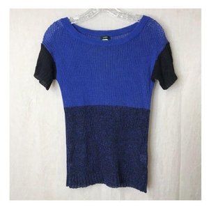J Crew XXS Blue Color Blocked Linen Knit Top